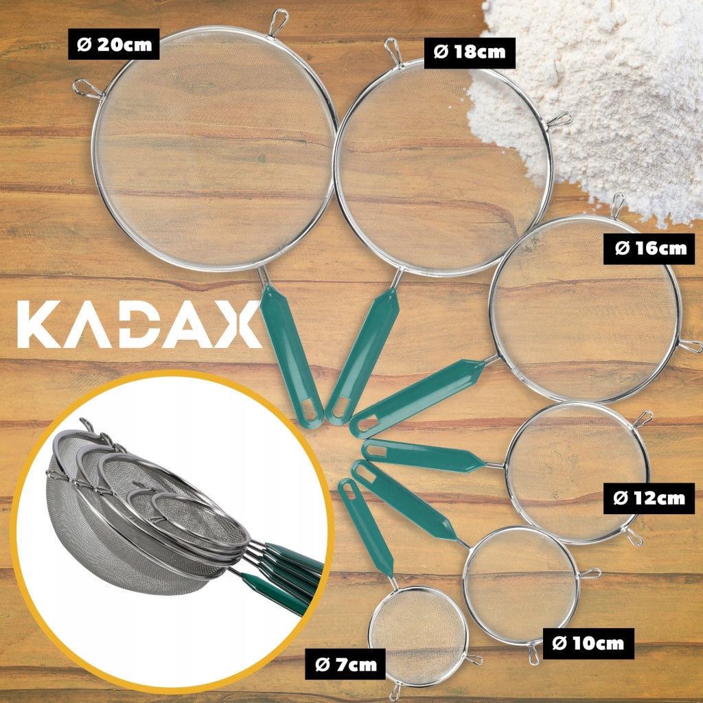 Colino da cucina KADAX con manico in acciaio per setacciare la farina, 10 cm di spessore