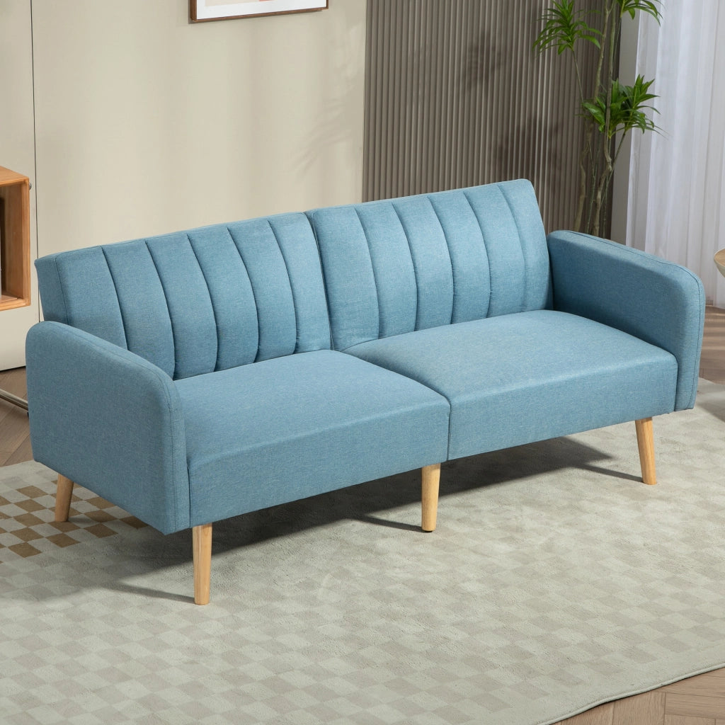 Divano Letto 2 Posti Imbottito in Tessuto con Schienale Regolabile e Braccioli Amovibili ¨C zephmum ¨C 173x75x73 Blu