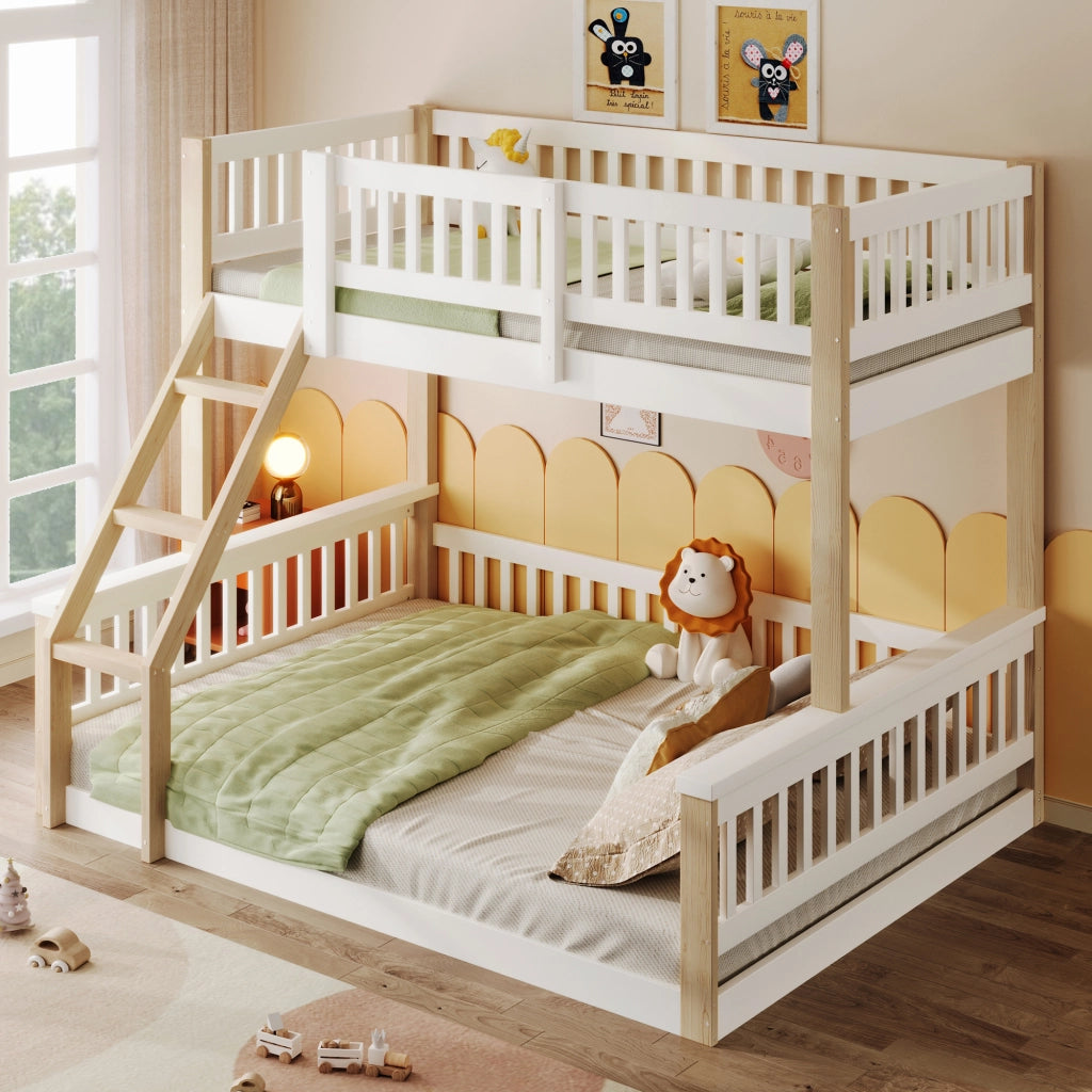 LETTO A CASTELLO 90x200+140x200 cm in legno bianco e naturale, senza materasso