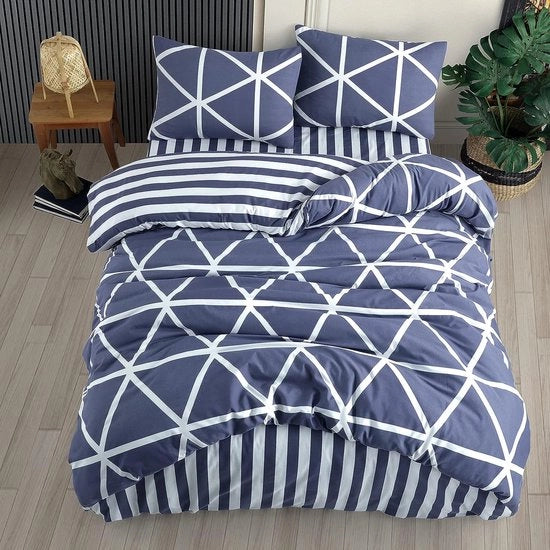 Set di coperte da letto, 200 x 200 cm, blu, set di coperte da letto respiranti e rinforzate con 1 coperta da letto di 200 x 200 cm e 2 cuscini di 80 x 80 cm, blu