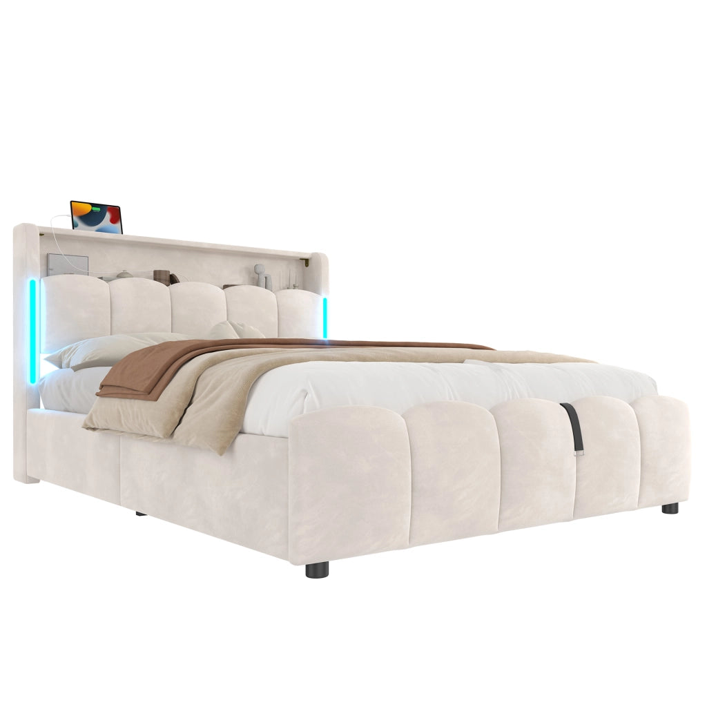 letto imbottito velluto beige 140 x 200 cm
