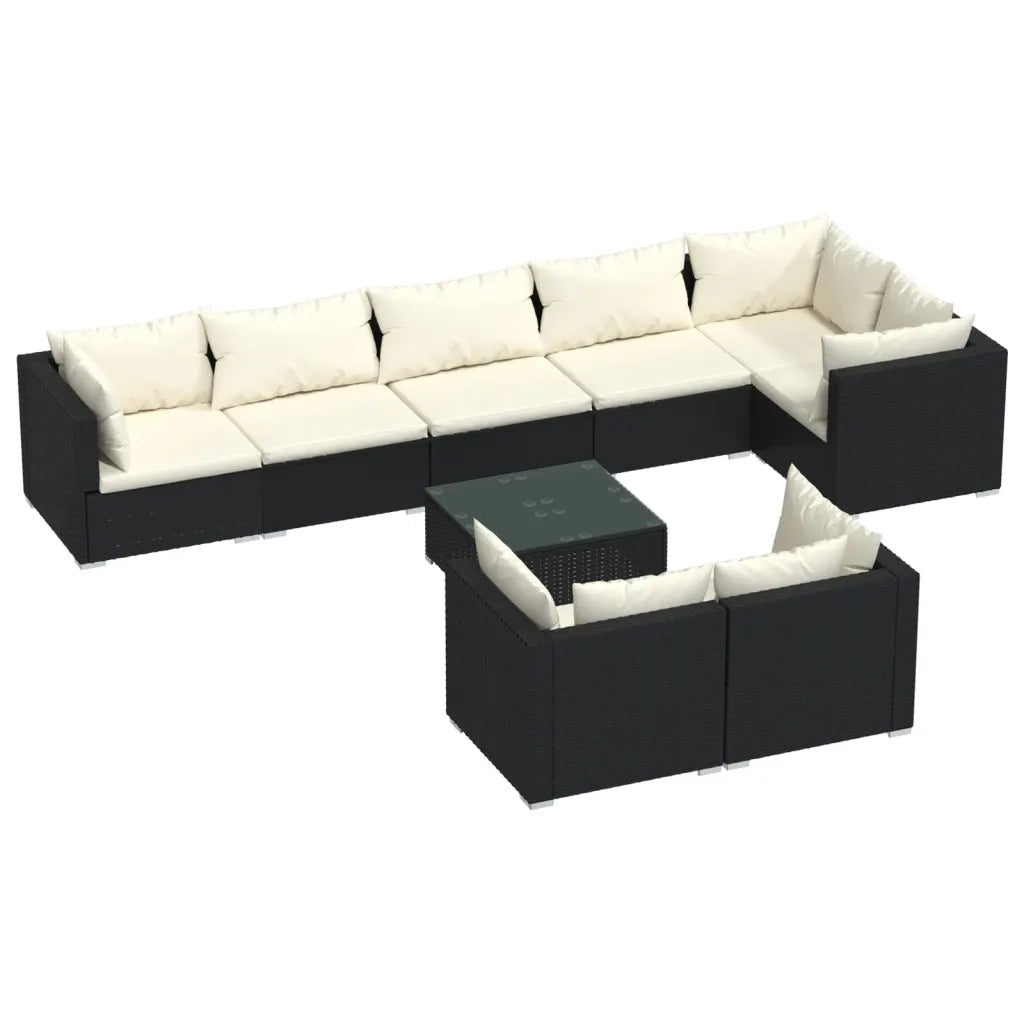 Set Salotto da Giardino 9 pz con Cuscini in Polyrattan Nero cod mxl 39473