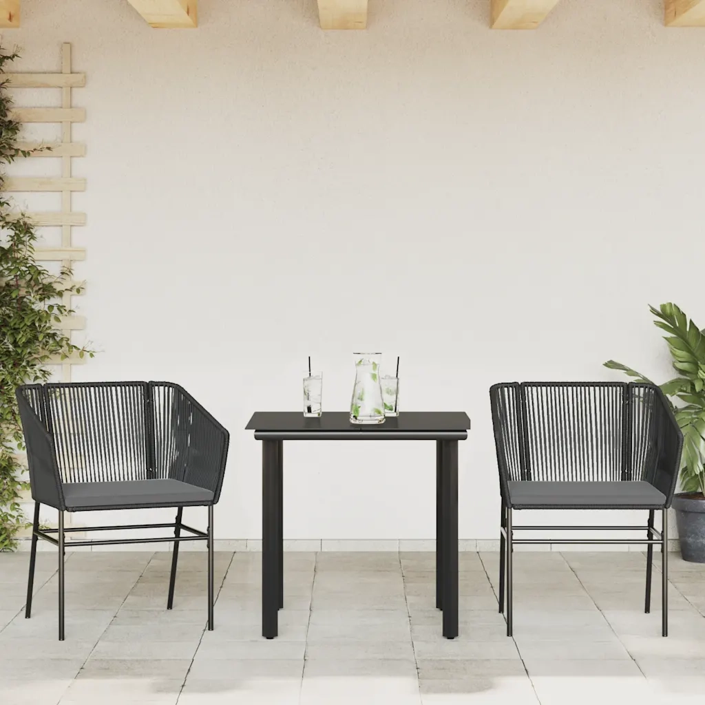 Set da Pranzo da Giardino 3 pz con Cuscini Polyrattan Vetro