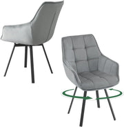 Set di 2 Sedie Sala da Pranzo, Sedie Cucina con Braccioli e Schienale, Poltroncine Girevoli con Gambe in Metallo, in Velluto, per Camera da Letto, Soggiorno, Grigio Scuro