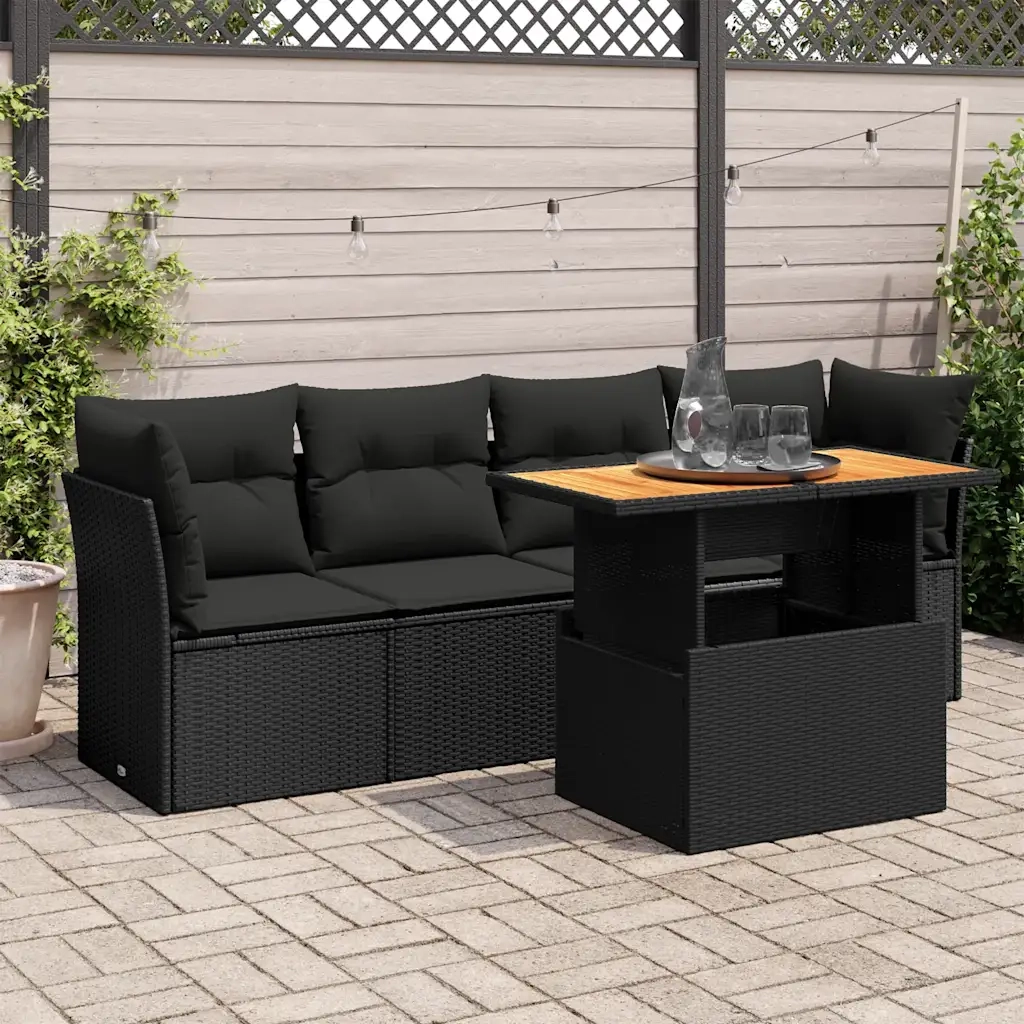 Set Divani da Giardino 5 pz con Cuscini in Polyrattan Nero 3326876