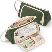 Etui per ragazze, etui per penne, grande capacità per adolescenti, etui per scuola e ufficio (crema-blu scuro)