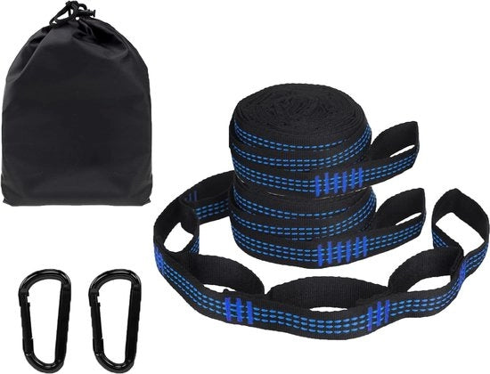 Set di ancoraggio per lettini a sospensione - 2 x gancio - 2 x cinture 2M, accessori per lettini a sospensione da campeggio (con tasca di stoccaggio)