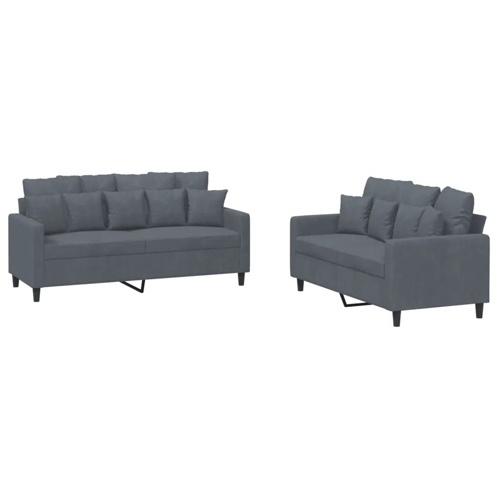 Set di Divani 2 pz con Cuscini Grigio Scuro in Velluto 3201701