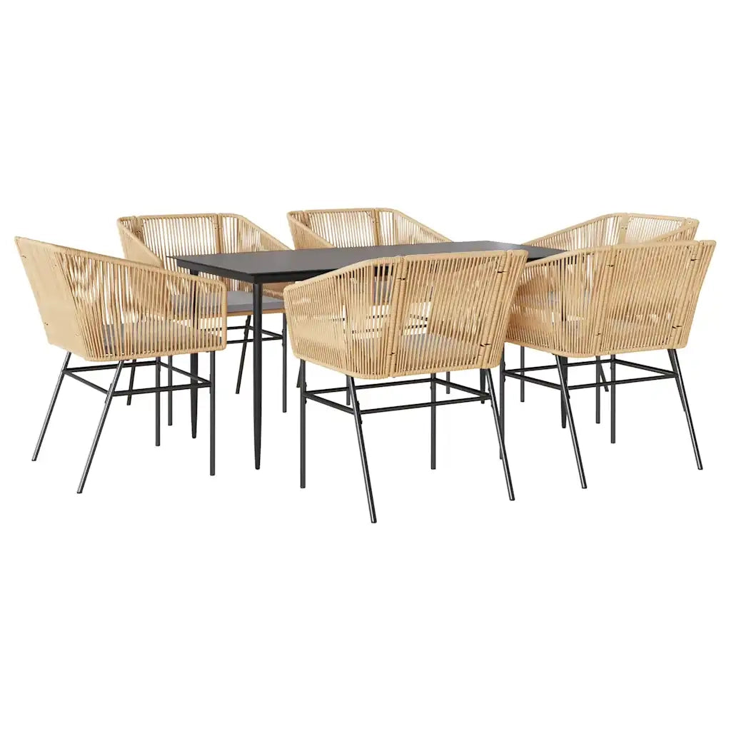 Set Pranzo da Giardino 7pz con Cuscini Marrone Polyrattan Vetro 3334524