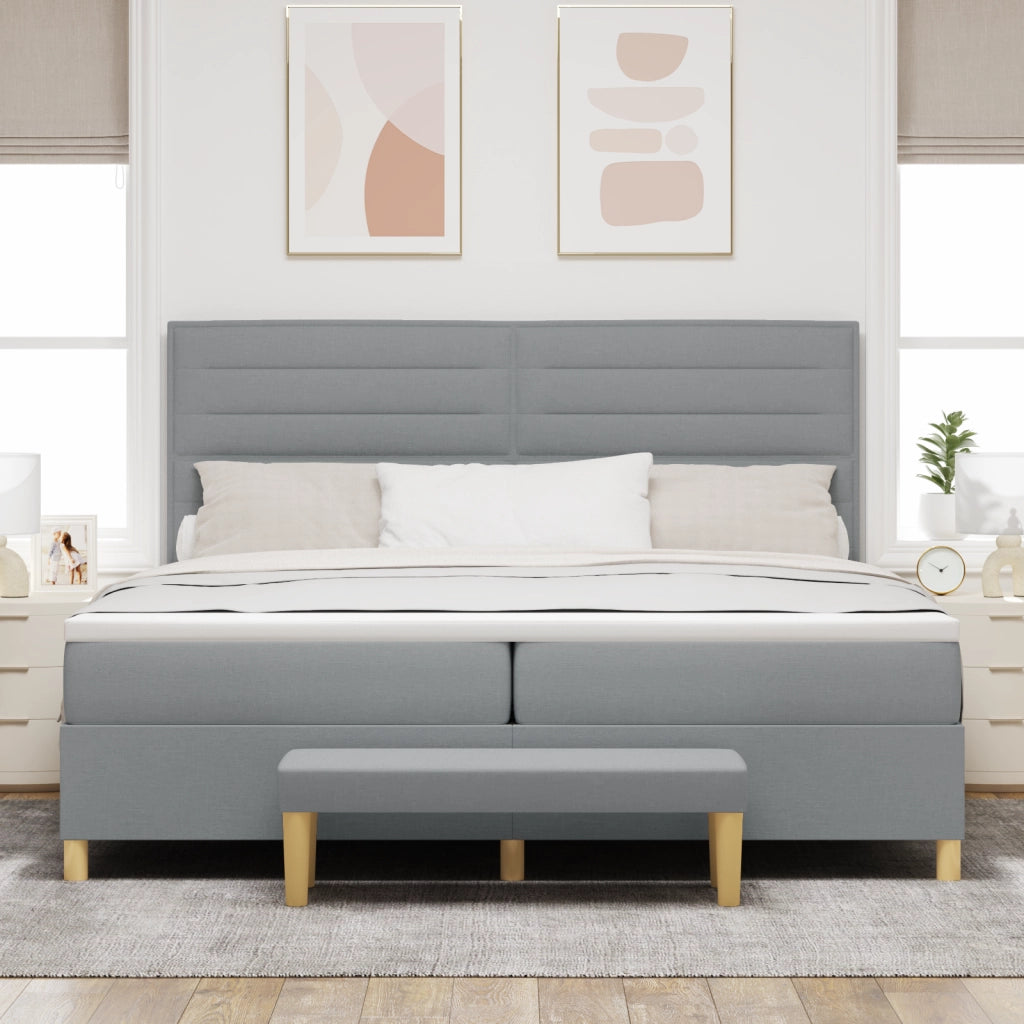 Letto a Molle  con Materasso e Panchina Grigio Chiaro 200x200 cm Tessuto
