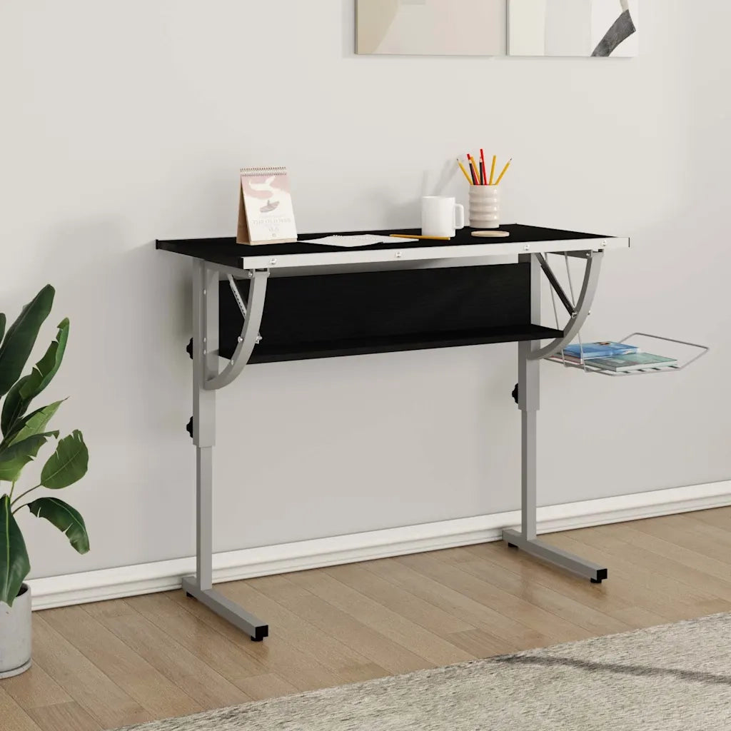 Scrivania | Tavolo da Ufficio Nera e Grigia 110x53x(58-87) cm Multistrato e Acciaio