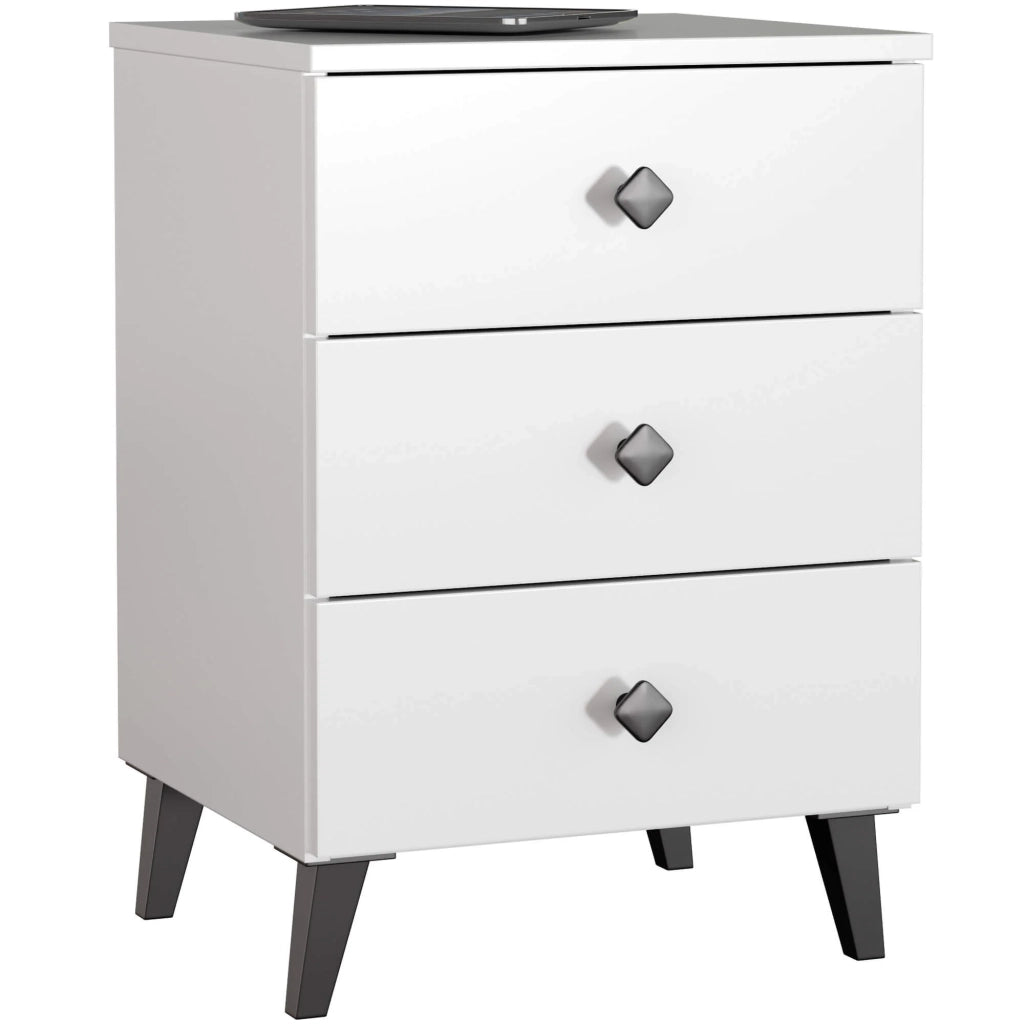 Comodino AKORD MOBI color bianco con 3 cassetti L40 x H58 x P37 cm
