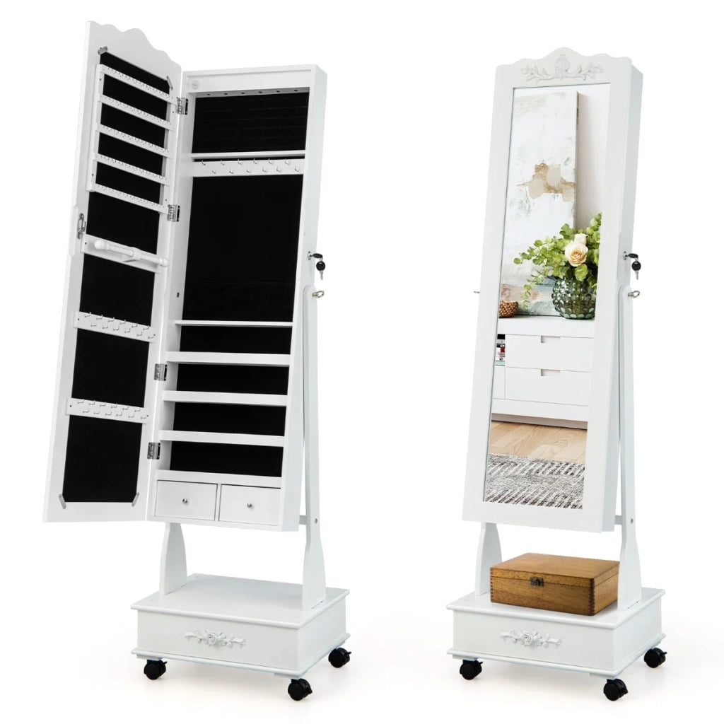 Mobile portagioie con specchio a figura intera 45 x 35 x 157 cm 3 angoli regolabili design moderno in MDF bianco 20_0010327