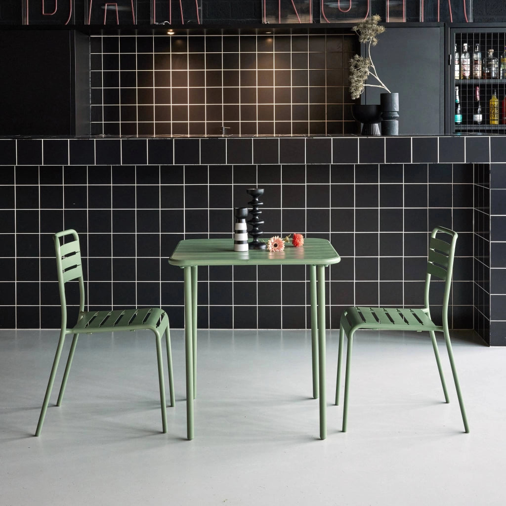 Set tavolo da giardino in acciaio con 2 sedie, 70cm, verde