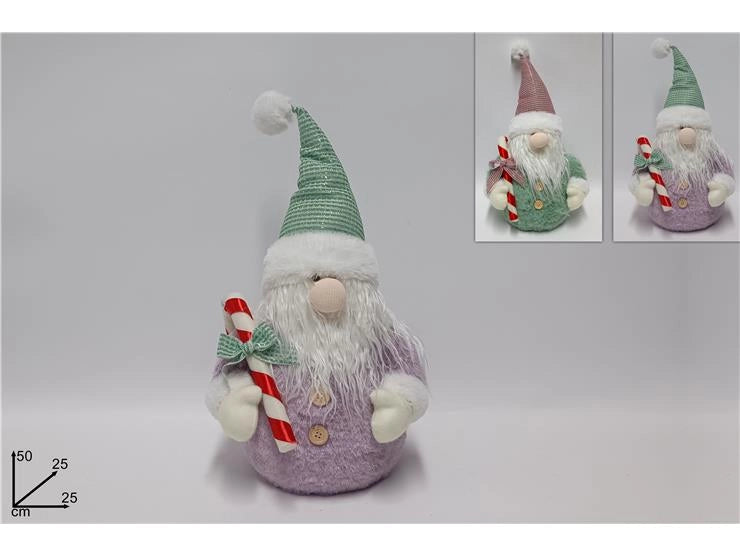 Decorazione Natalizia Babbo Natale con Bastoncino e Pelliccia 50 cm 2 Colori