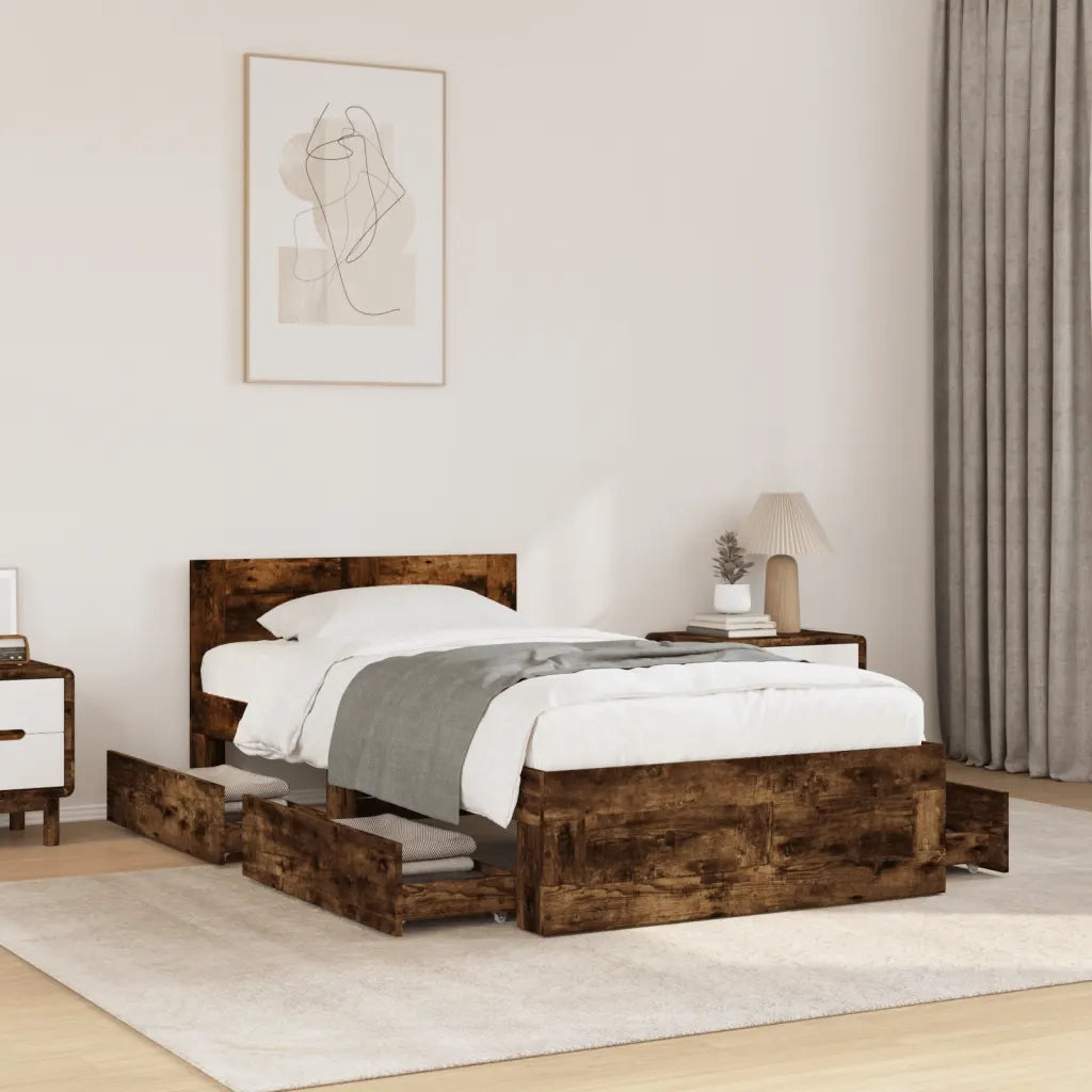 Giroletto con Testiera Rovere Fumo 90x200 cm Legno Multistrato