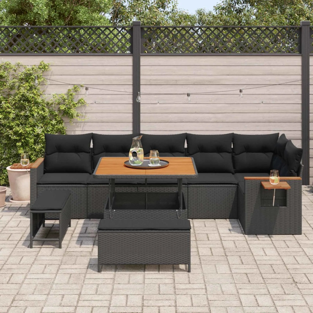 Set Divano da Giardino con cuscino 11 pcs Nero polyrattan