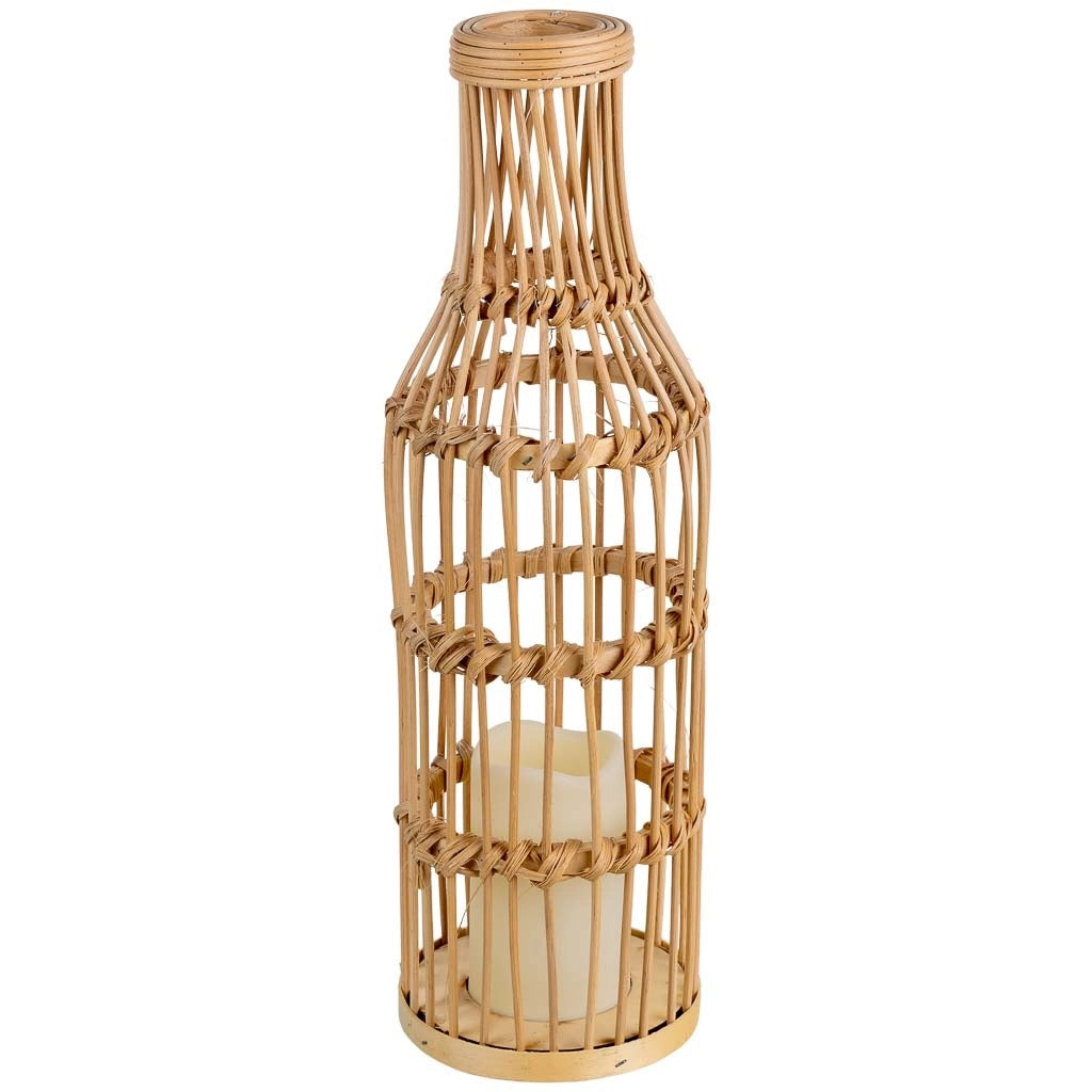 Vaso in rattan con candela naturale a batteria, D14x44,5h cm
