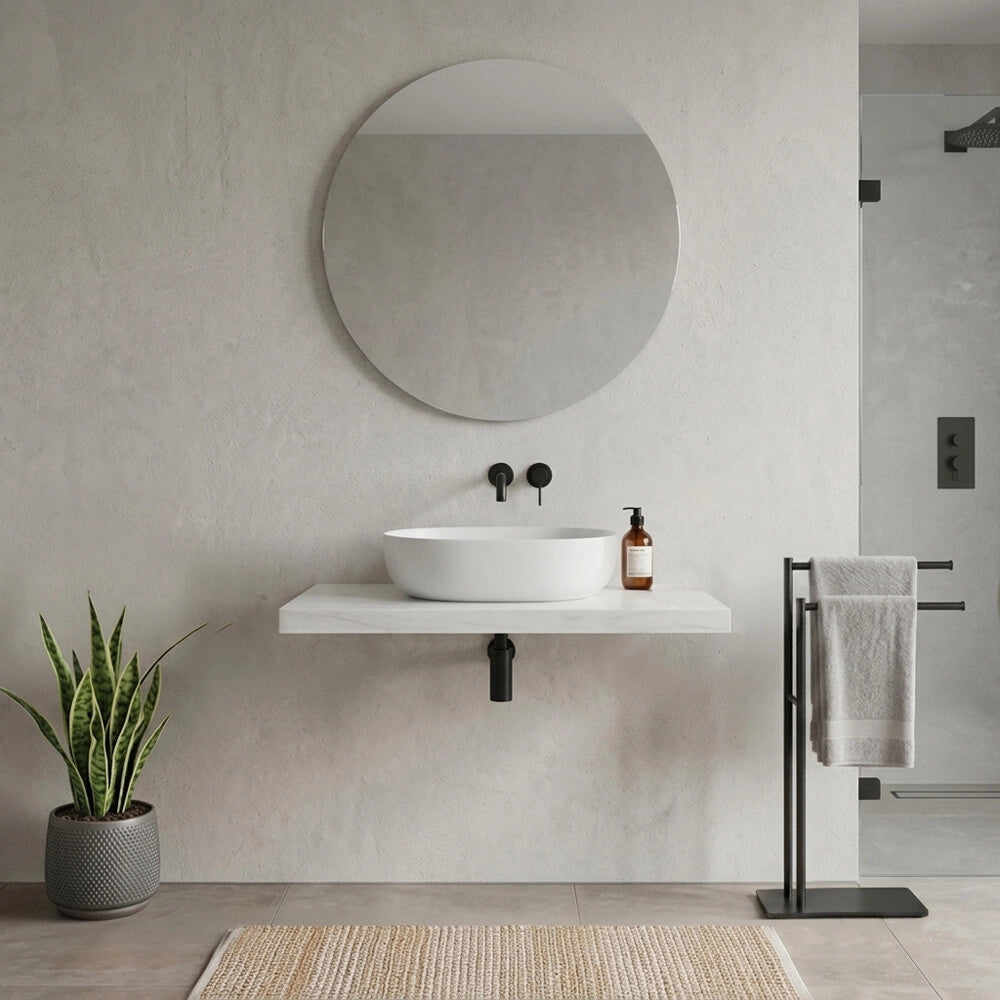 Mensolone bagno 100 cm in legno effetto marmo bianco carrara Levia