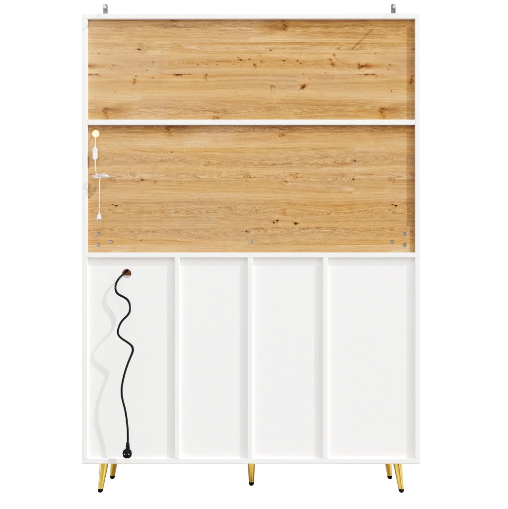 BUFFET 120x40x180 cm in MDF Bianco effetto legno con LED e presa integrata
