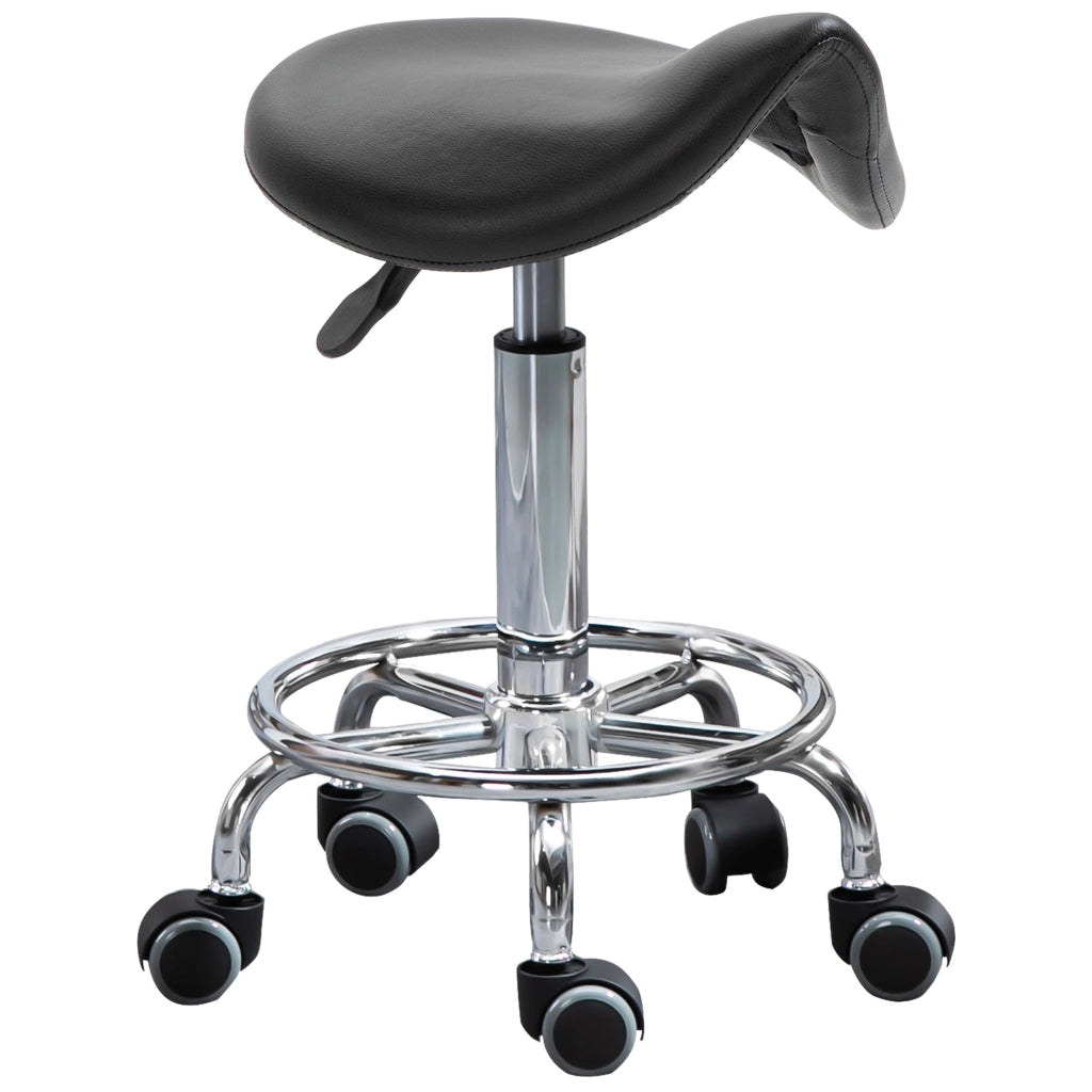 Sgabello con 5 Ruote 36,2x37,5x51-66 cm Seduta Ergonomica Imbottita in Gommapiuma Nero