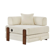 Divano letto pieghevole 2 in 1 - con USB; Type-C e tasche laterali - in tessuto - beige