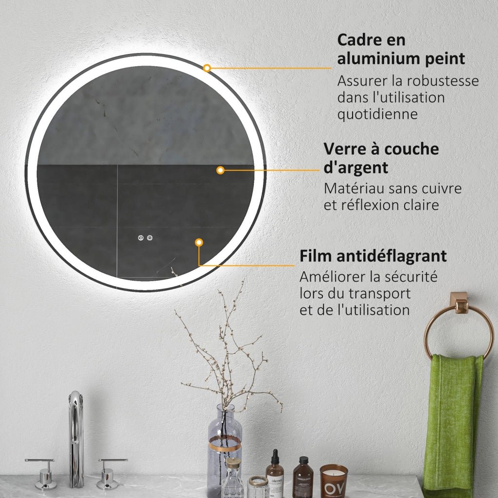Specchio da bagno LED rotondo sospeso ¨C zephmum ¨C bianco argento 60x30x