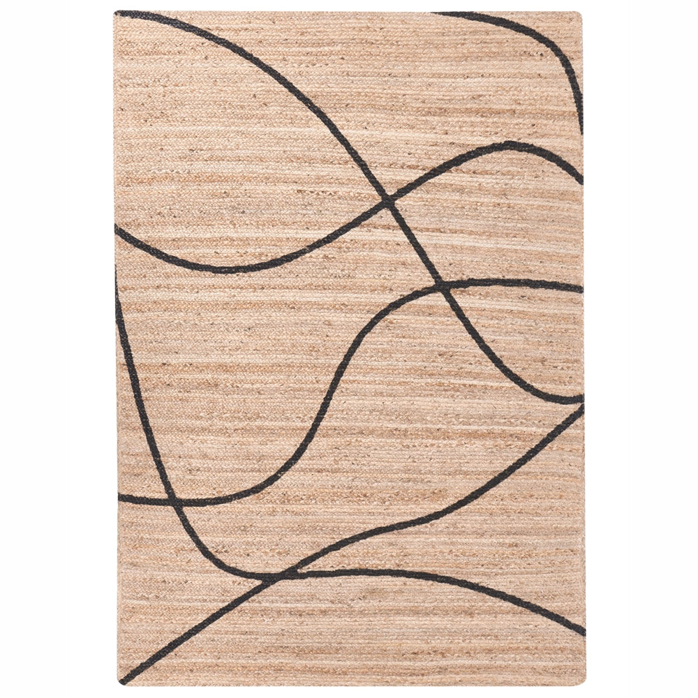 Tappeto in juta beige 160 x 230 cm con motivi decorativi rettangolare tessuto stile rustico per soggiorno e camera da letto