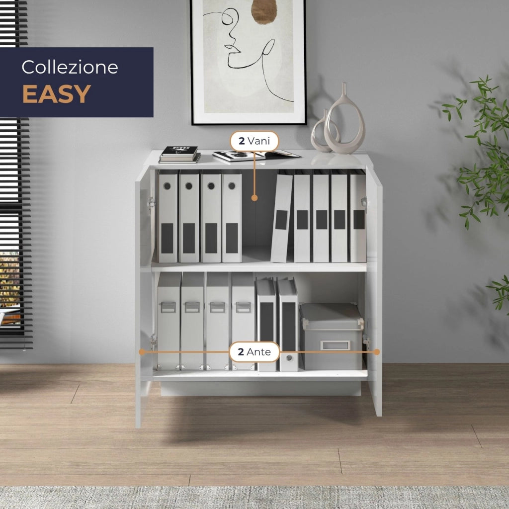 WHOUS Armadio multiuso Easy a 2 ante bianco lucido 79,20x38x86 cm