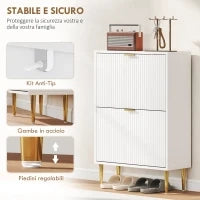 Scarpiera Slim per 12 Paia di Scarpe con 2 Cassetti a Ribalta e Ripiani Regolabili, 60x24x91.5 cm, Bianco