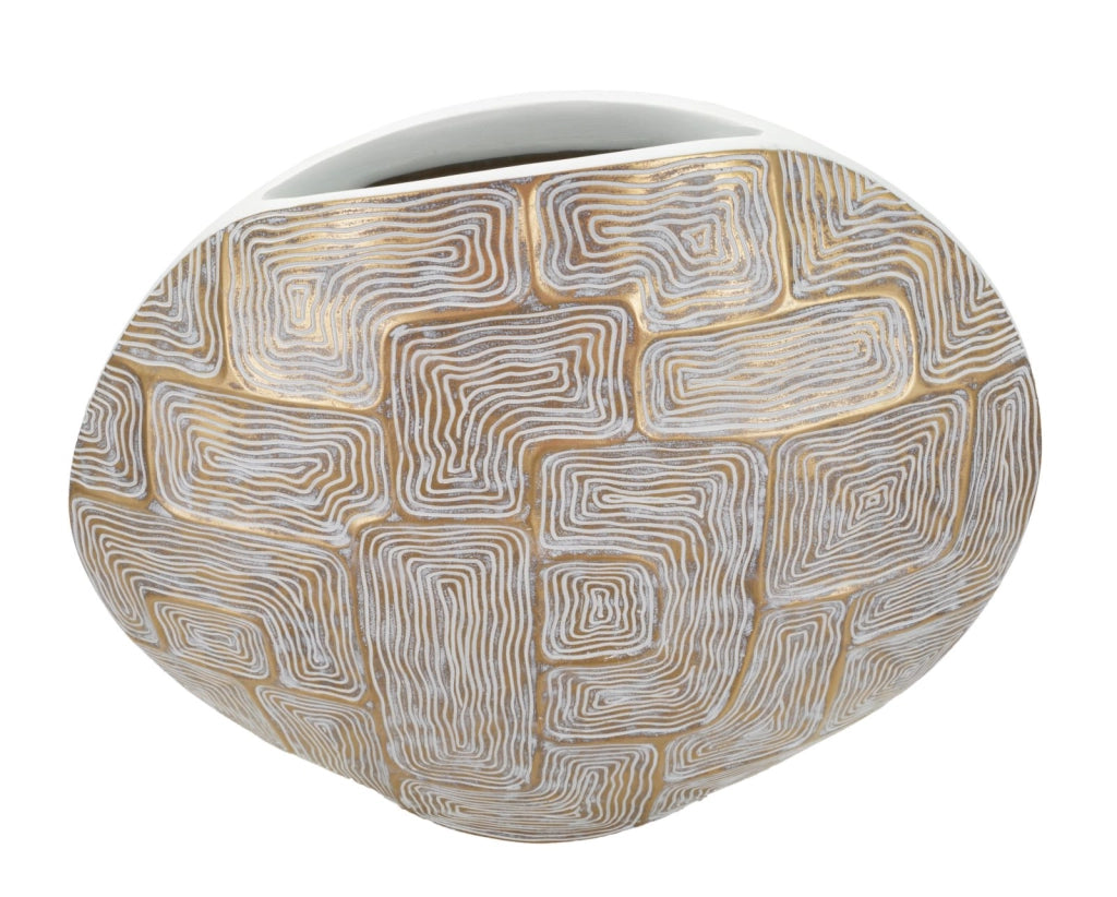 Vaso Resina Eclips 48x13x44,5 cm in Resina Oro e Bianco