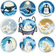 Set di 8 sottopiani da disegno a forma di diamante per animali, con supporto, sottopiani da disegno da tavolo per inverno, sottopiani da disegno a forma di caffè con diamante, set di 5D sottopiani da disegno a forma di diamante