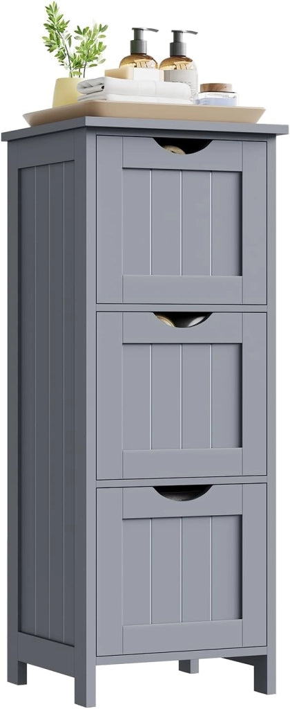 Mobile da Bagno, Mobiletto Bagno Salvaspazio, con 3 Cassetti, 32 x 30 x 81 cm, Armadio Autoportante, per Sala da Pranzo, Cucina, Stile Moderno, Grigio BZS123hgr