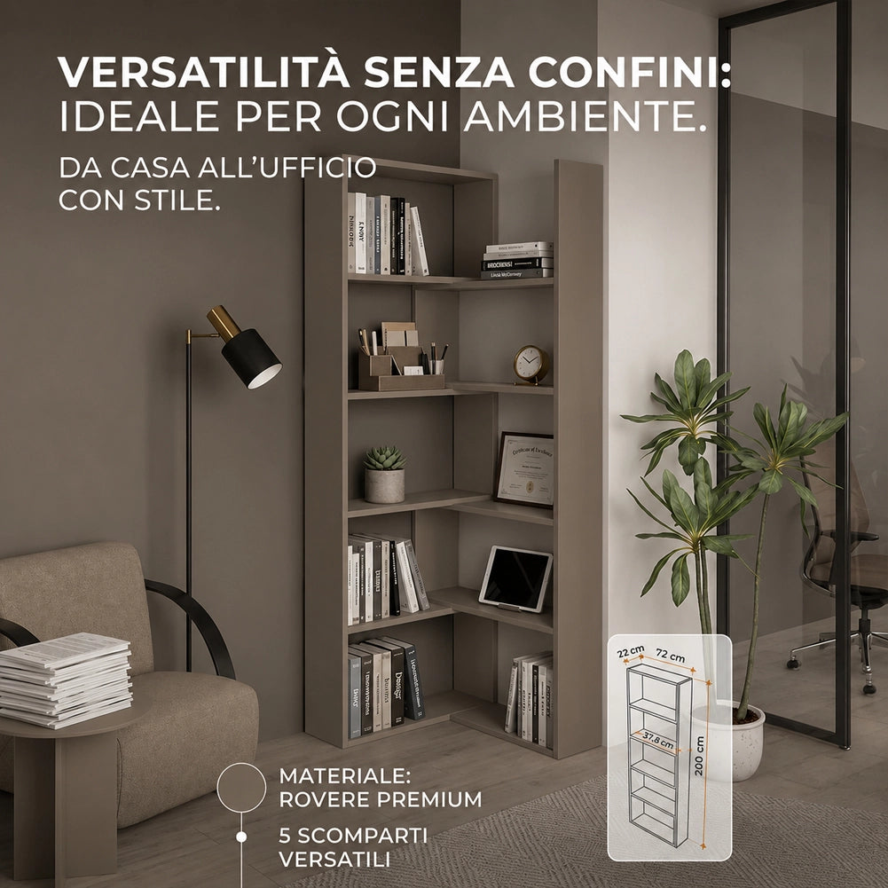 Libreria Modulare Apribile Legno Moka Scaffale per Libri Componibile 72x22x200cm
