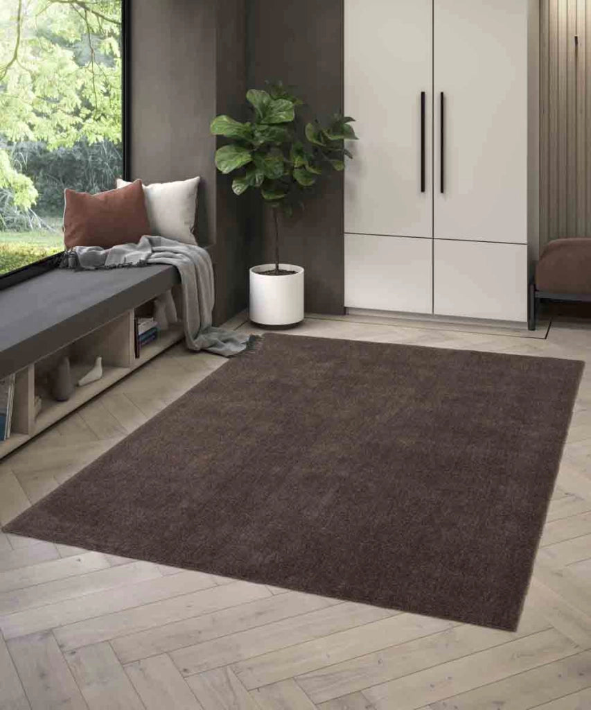 Tappeto FEEL MARRONE cm.160x230 tinta unita moderno, pelo morbido resistente e lavabile in lavatrice