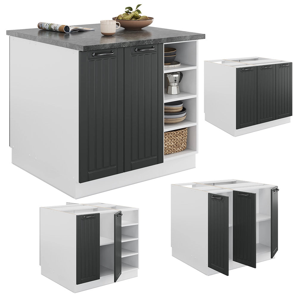 Isola cucina Fame-Line Antracite rustico/Bianco 90 cm senza piano di lavoro Vicco