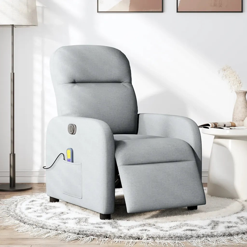 Divano Sedia-Poltrona Reclinabile Massaggio Elettrica Grigio Chiaro Tessuto 533396