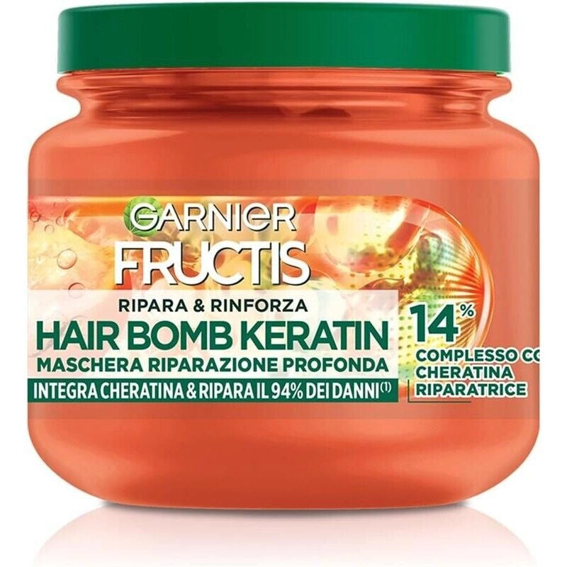 GARNIER FRUCTIS 2 CONFEIZIONI MASCHERA RIMPOLPANTE X CAPELLI DANNEGGIATI RIPARA  CON OLIO DI MARULA E CHERATINA, 320 ML L'UNA