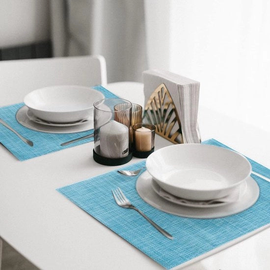 Set di tappeti per tavola da colazione, 6 pezzi, PVC, antiscivolo, resistente al calore, per tavolo da cucina, colore cielo