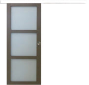 Porta Scorrevole Vetro Rivestito Marrone H.204 x L.83 +  Rail Alluminio Bianco + 2 Conchiglie