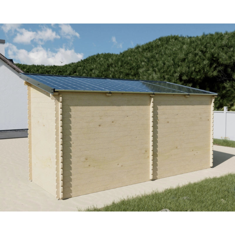 Casetta da giardino in legno Douglas 450x165 cm con fotovoltaico  Spessore 28 mm  2 kWp con 4 pannelli solari  LB4517.02D Foresta