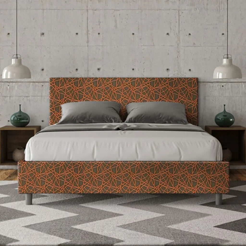 Letto matrimoniale senza rete imbottito 160x190 tessuto Era 4 arancio Adele