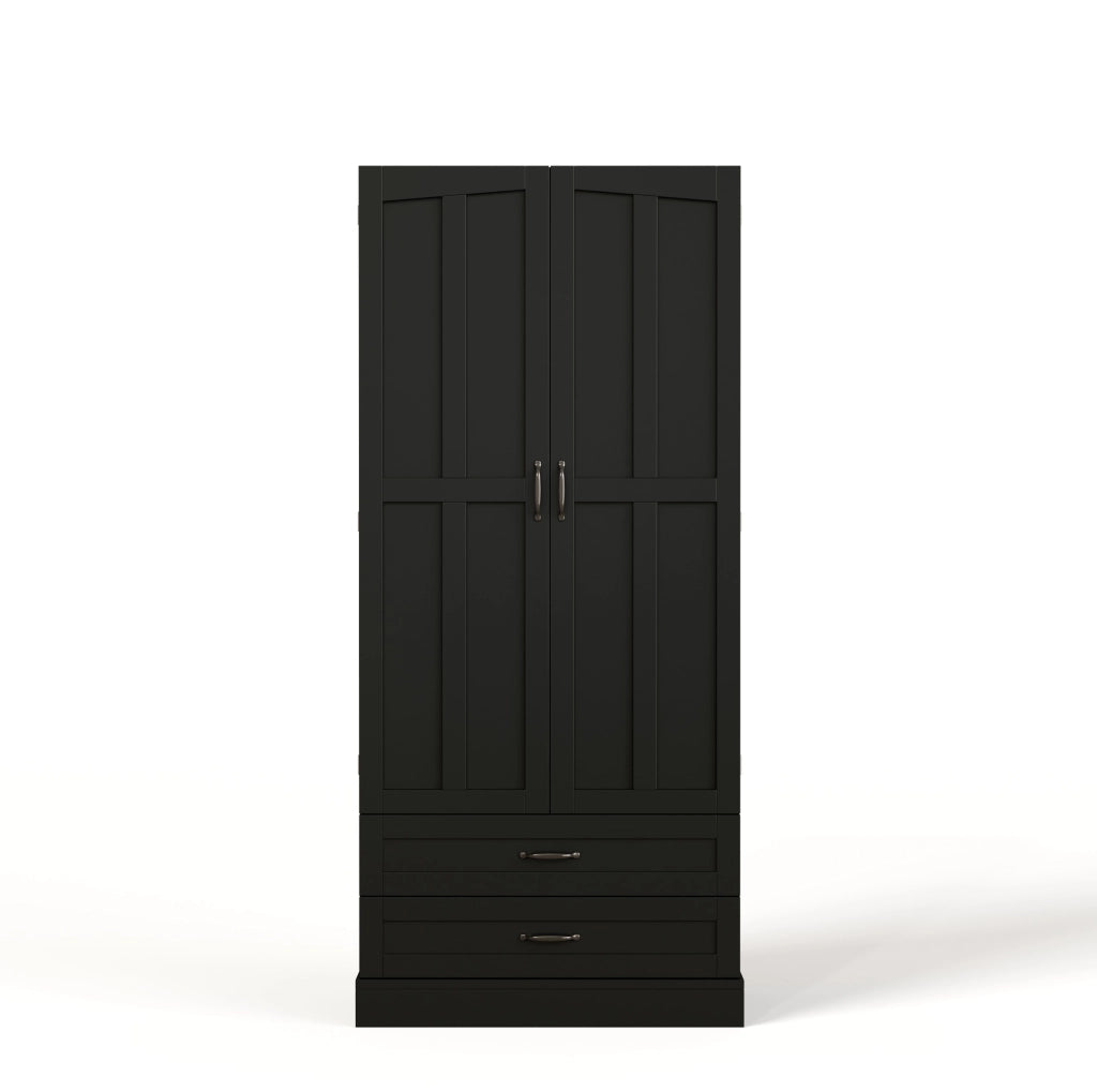 Credenza alta 180x80x37.5 cm con 3 ripiani estraibili; 2 cassetti; MDF; nero
