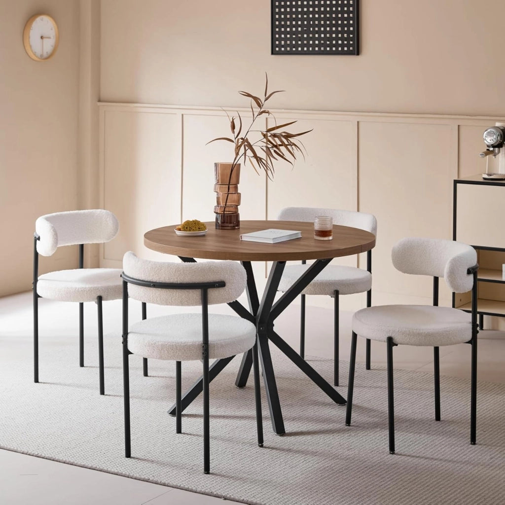 GrandCA HOME Set Tavolo e Sedie, Tavolo Rotondo da 100 cm + 4 Sedie Imbottite, Adatto per 4-6 Persone, (Marrone Chiaro e Grigio Chiaro)