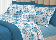 Completo Lenzuola Letto 100% Cotone Italy 3027 Disegno Rosa - Singolo - Azzurro