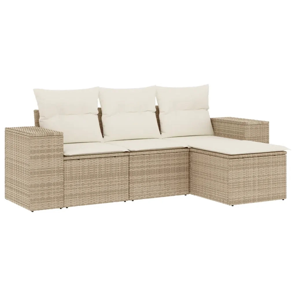 Set Divano da Giardino 4 pz con Cuscini-Sofa da giardino Beige in Polyrattan 916254