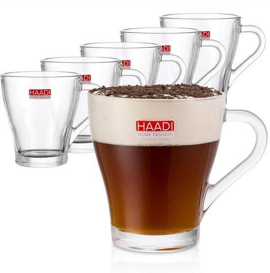 Set di 6 tazze in vetro con manico 260 ml - Ideale per bevande calde come espresso, cappuccino e cioccolata calda