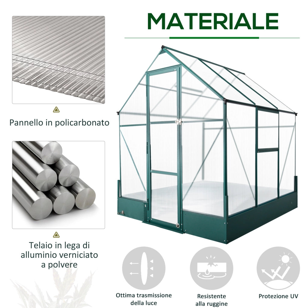 Easycomfort Serra da Giardino in Policarbonato e Alluminio con Finestre e Base Inclusa, 190x190x220 cm