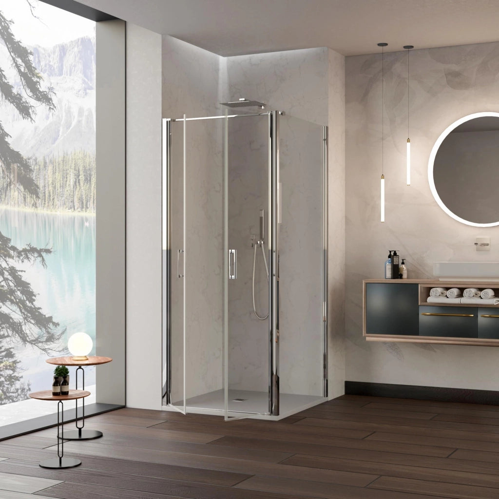 Box Doccia angolare 70x70 cm 2 ante Saloon in Cristallo trasparente 6mm H195 Bonussi Marty