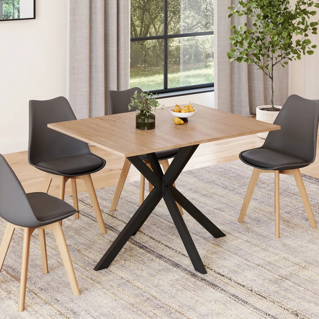 IDMarket - ALIX Mesa de comedor para 4 personas con patas de madera y araña negra 110 cm